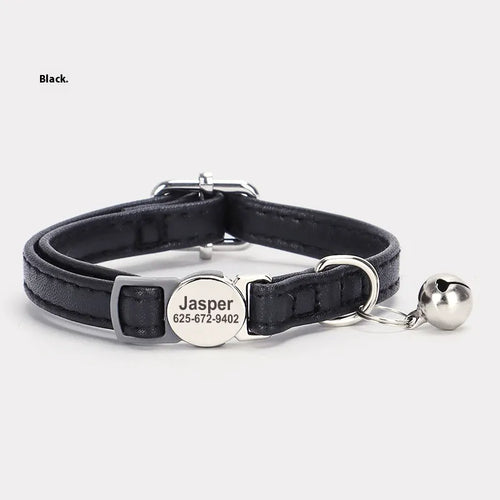 Adjustable Engraved Leather Pet Collar for Cats