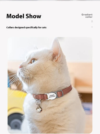 Adjustable Engraved Leather Pet Collar for Cats