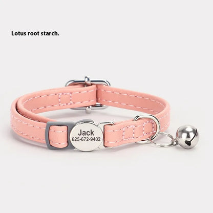 Adjustable Engraved Leather Pet Collar for Cats