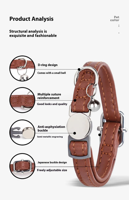 Adjustable Engraved Leather Pet Collar for Cats