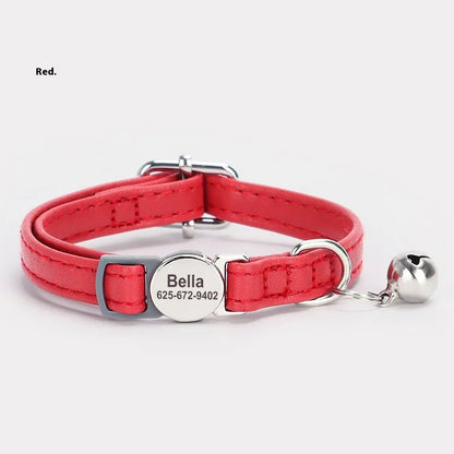 Adjustable Engraved Leather Pet Collar for Cats