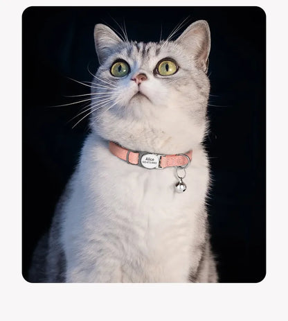 Adjustable Engraved Leather Pet Collar for Cats