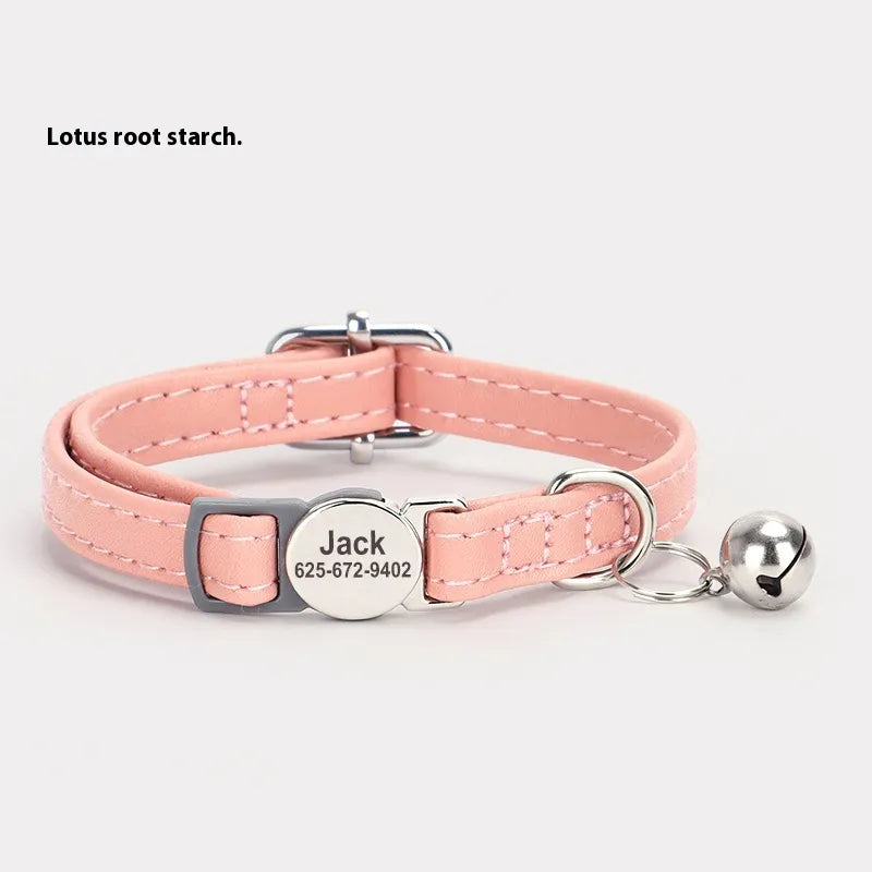 Adjustable Engraved Leather Pet Collar for Cats
