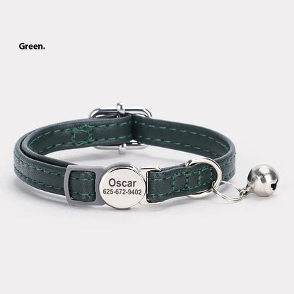 Adjustable Engraved Leather Pet Collar for Cats